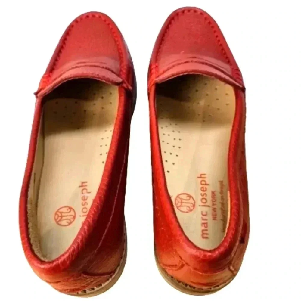 Marc Joseph NY Girls Sz 1 Red Pebbled Leather Loafers Moccasin Preppy School